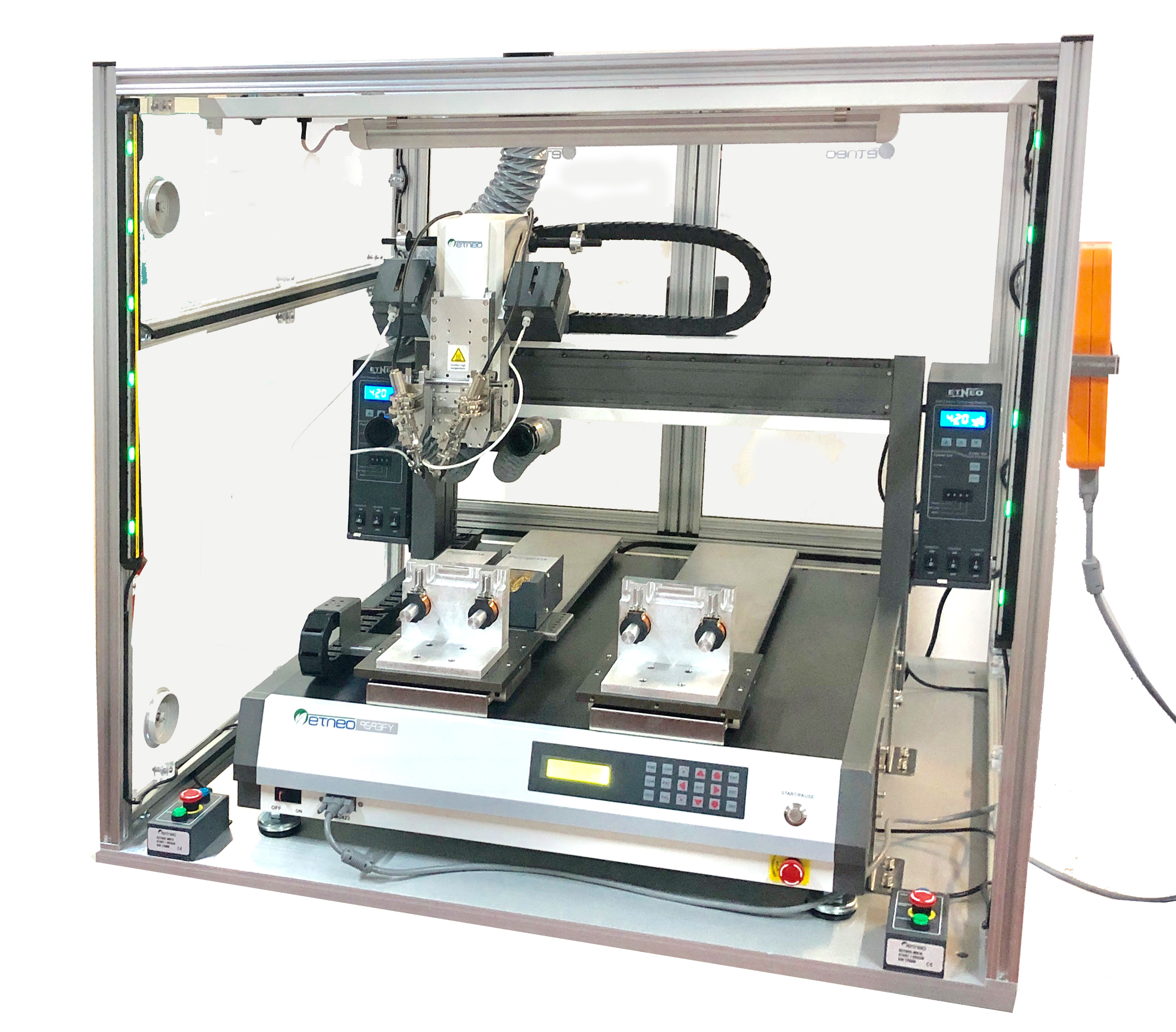 Robot a doppio asse per saldatura con doppia testa saldante